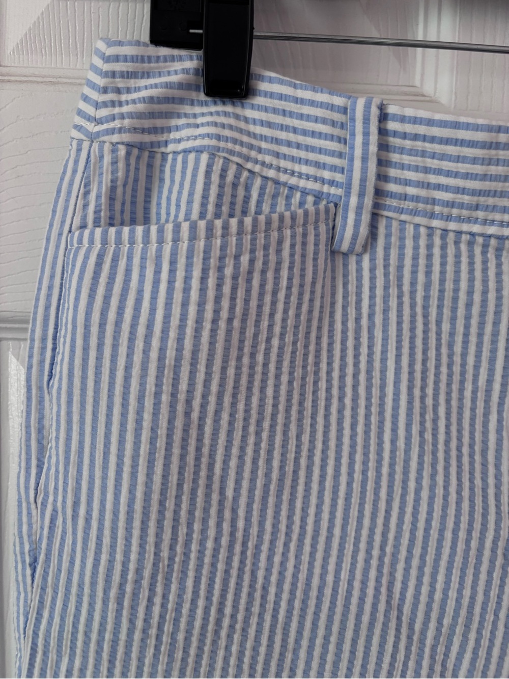 Talbots Perfect Crop Pant 10P Blue White Seersucker Striped Cotton Pants - Picture 3 of 8